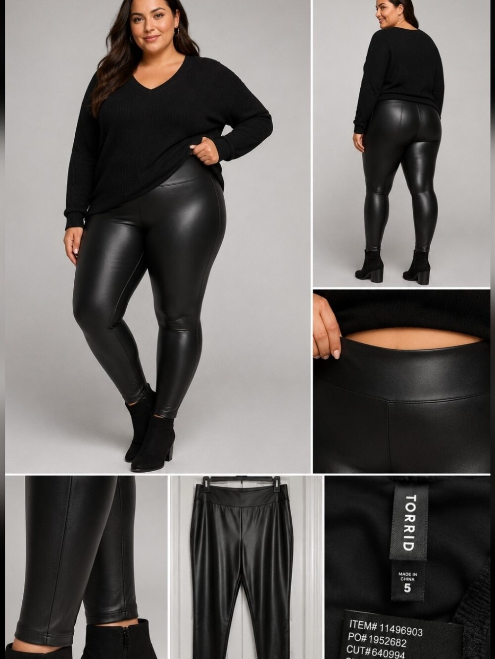 Torrid Faux Leather Leggings Womens Size 5 Black High Rise Pull On Plus Size.
